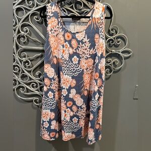 Women’s slinky knit sleeveless dress blue orange floral sz XL summer